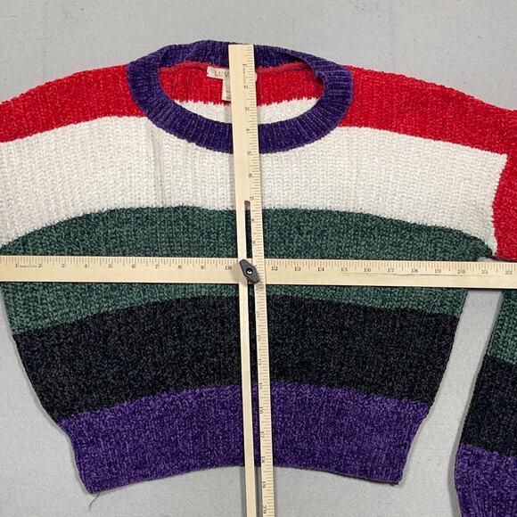 Luv Lane Striped Sweater Medium Red White Green Black Purple Pullover Knit - Picture 4 of 8